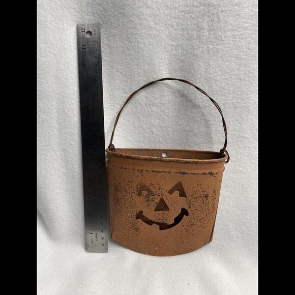 Halloween Metal Distressed Orange Pumpkin Hanger 6” Long, 3” Wide - Picture 3 of 5